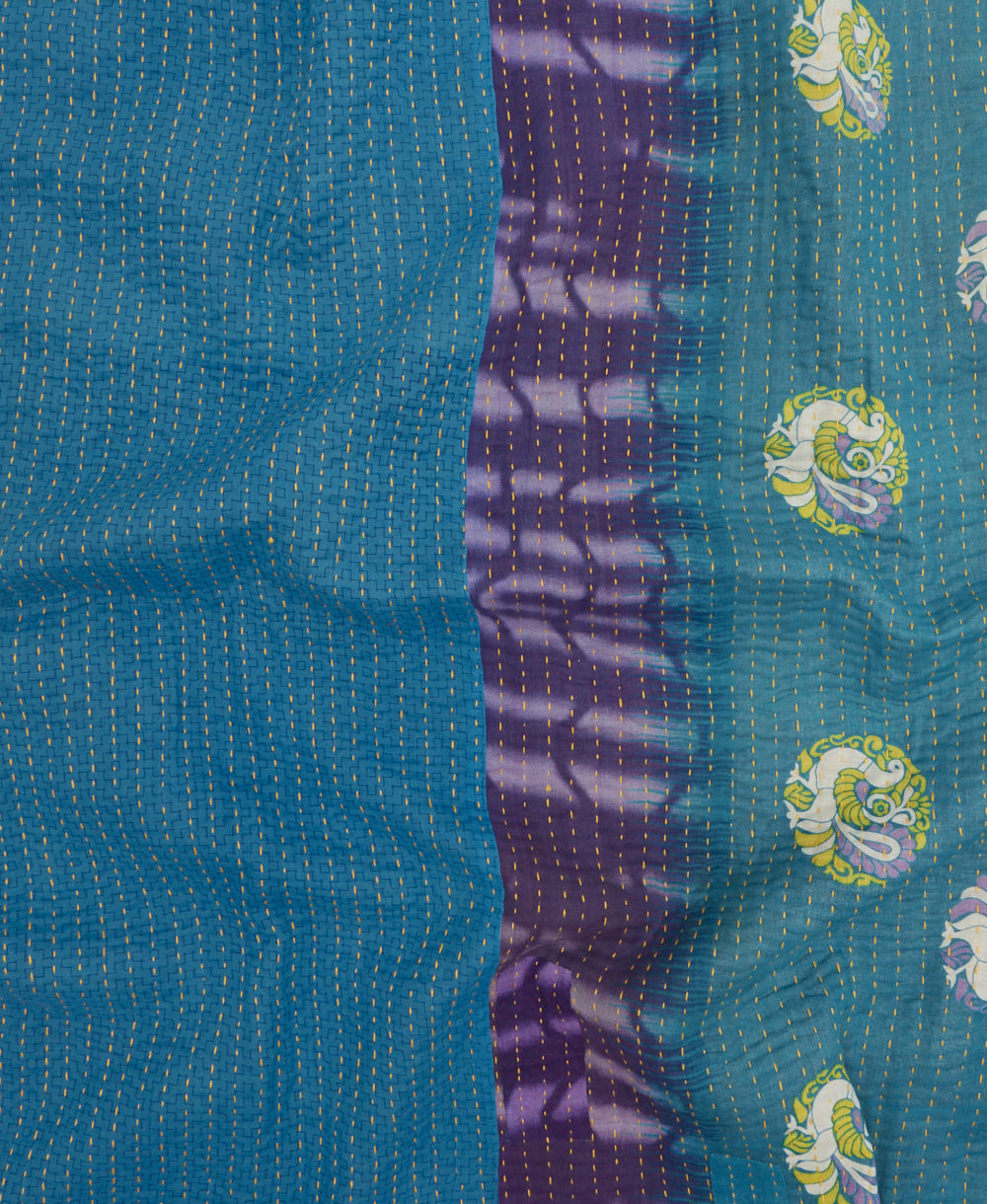 Kantha quilt throw featuring traditional kantha hand stitching