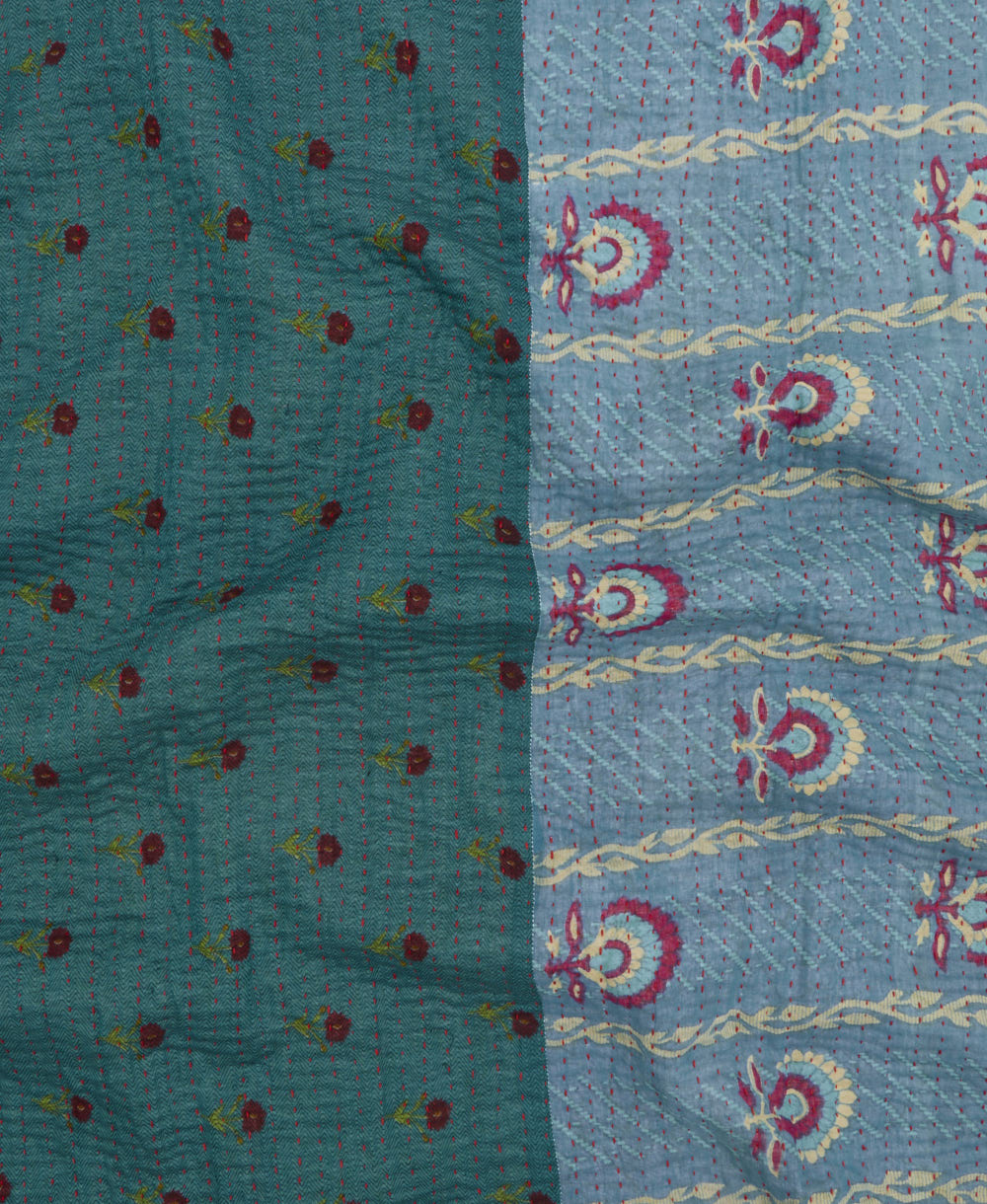 Kantha quilt throw featuring traditional kantha hand stitching