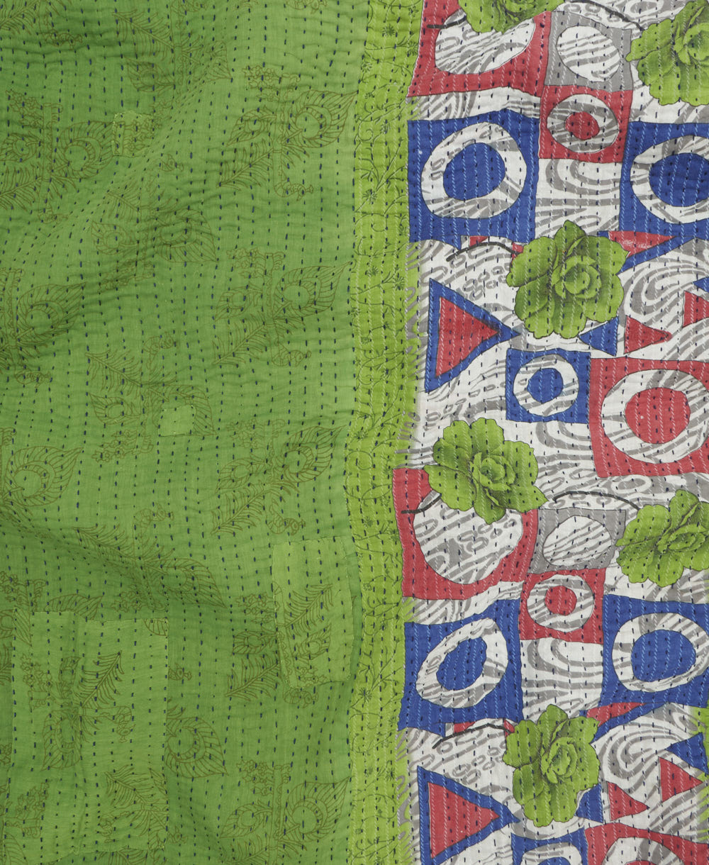 Kantha quilt throw featuring traditional kantha hand stitching