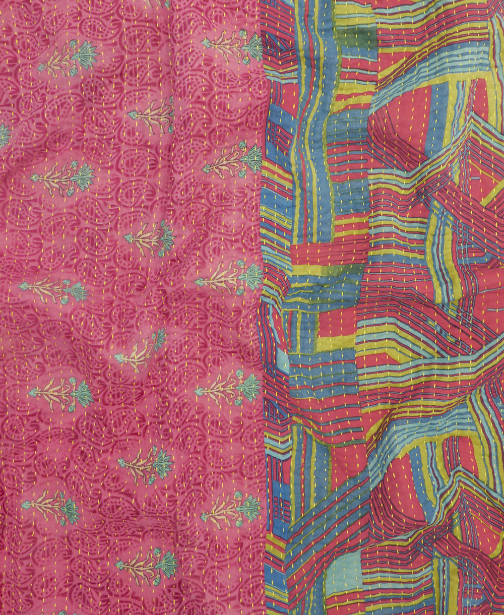 Kantha quilt throw featuring traditional kantha hand stitching