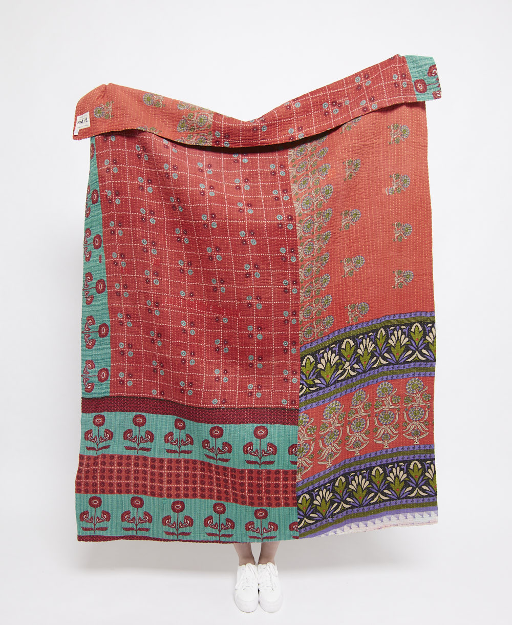 Artisan made kantha quilt throw