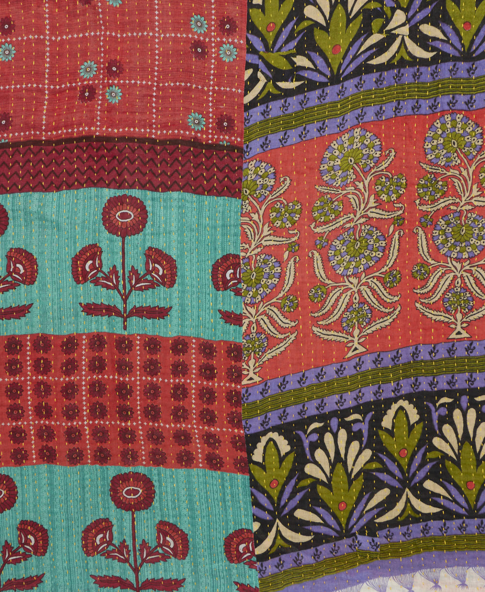 Kantha quilt throw featuring traditional kantha hand stitching