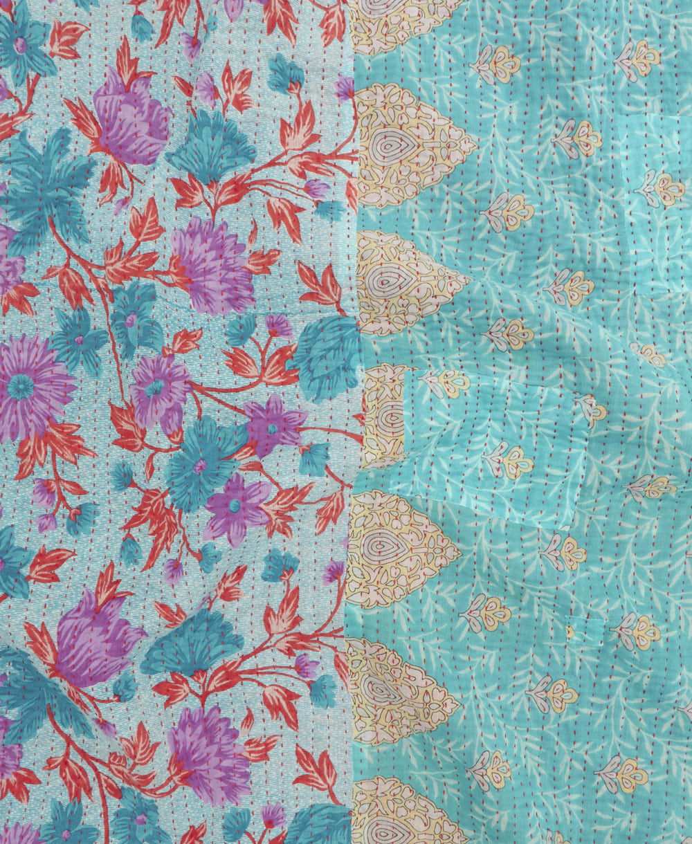 Kantha quilt throw featuring traditional kantha hand stitching