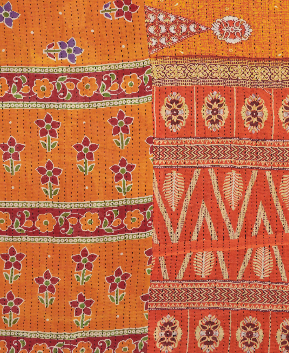 Kantha quilt throw made of recycled vintage saris