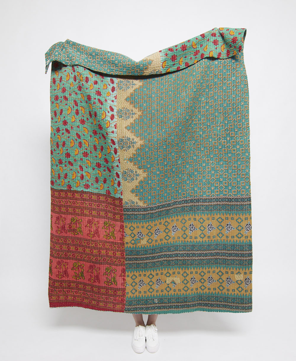 Artisan made kantha quilt throw