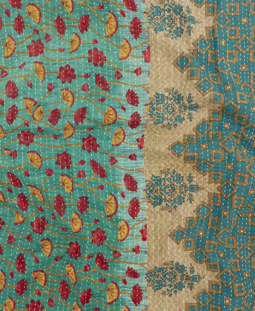 Kantha quilt throw made of recycled vintage saris