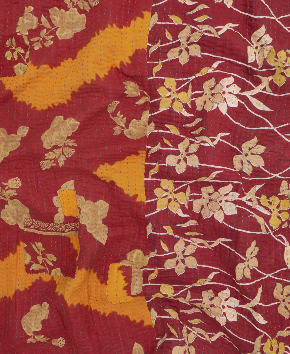 Kantha quilt throw featuring traditional kantha hand stitching