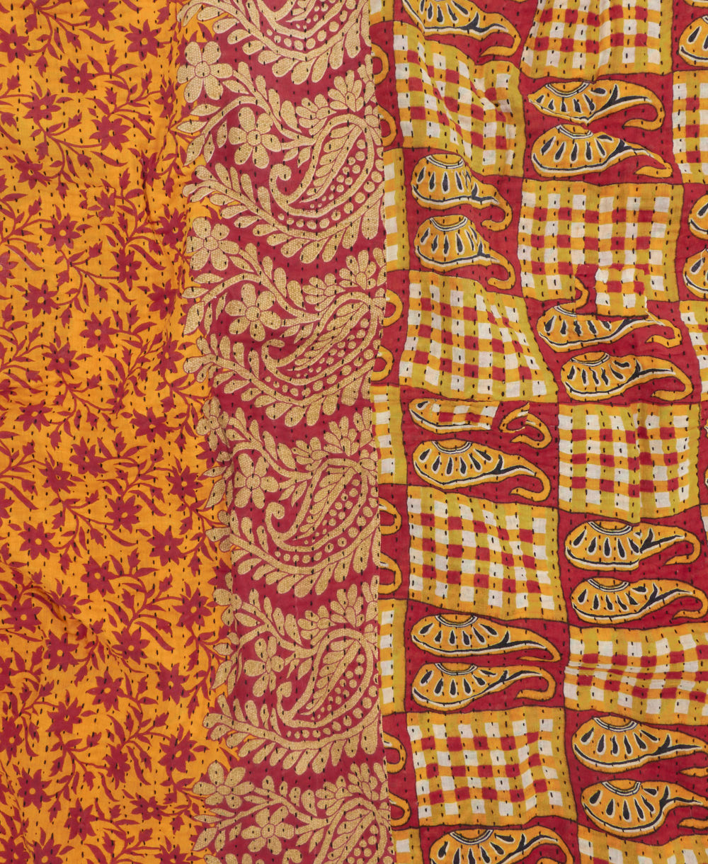 Kantha quilt throw featuring traditional kantha hand stitching