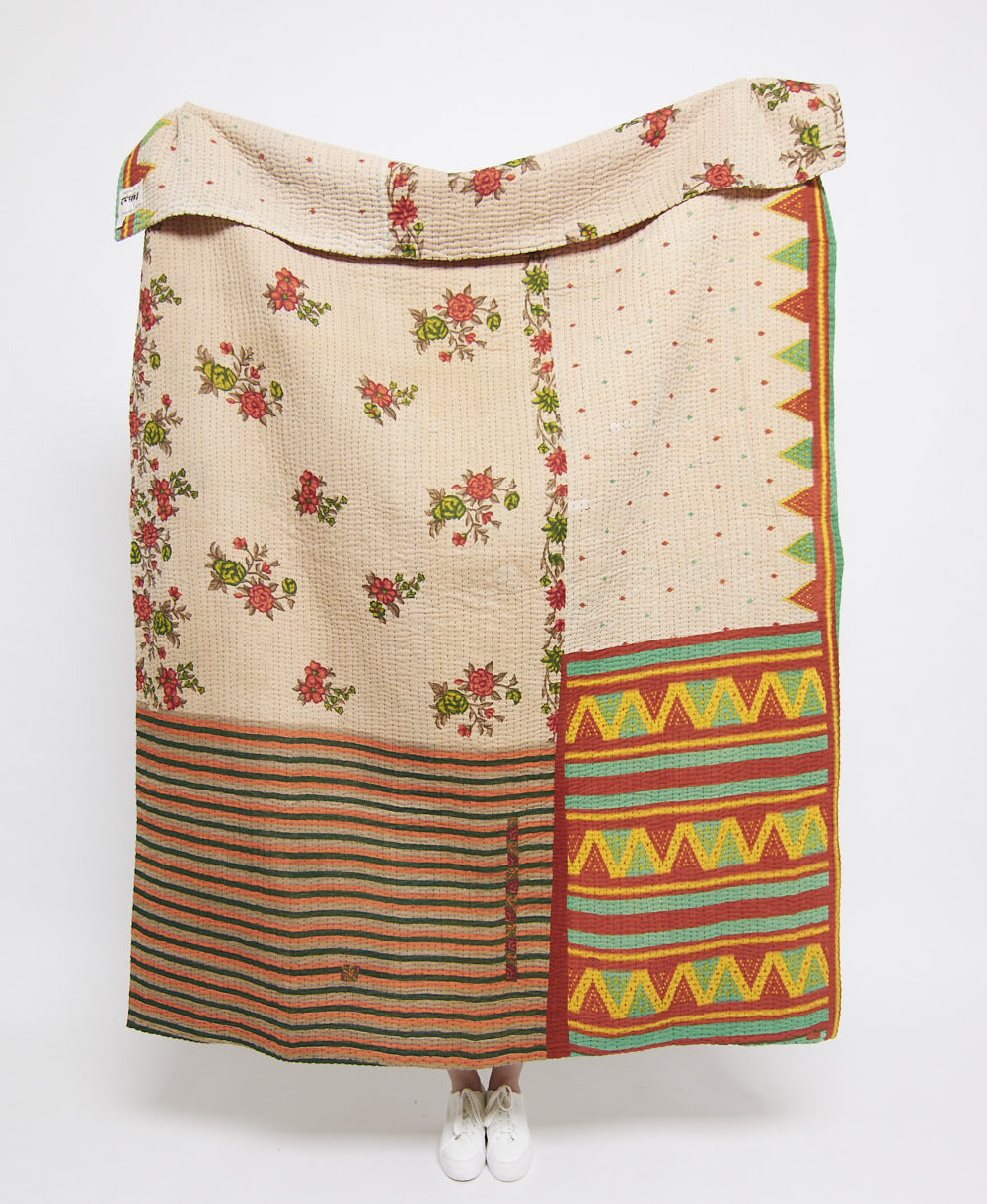 Artisan made kantha quilt throw