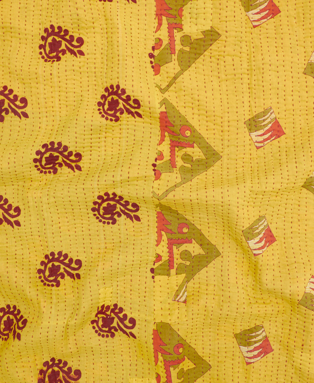 Kantha quilt throw featuring traditional kantha hand stitching