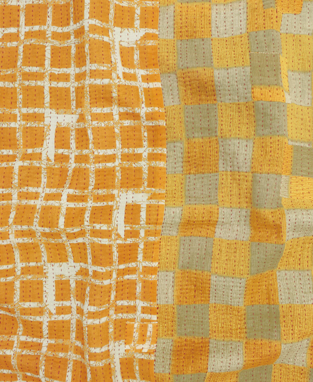 Kantha quilt throw featuring traditional kantha hand stitching