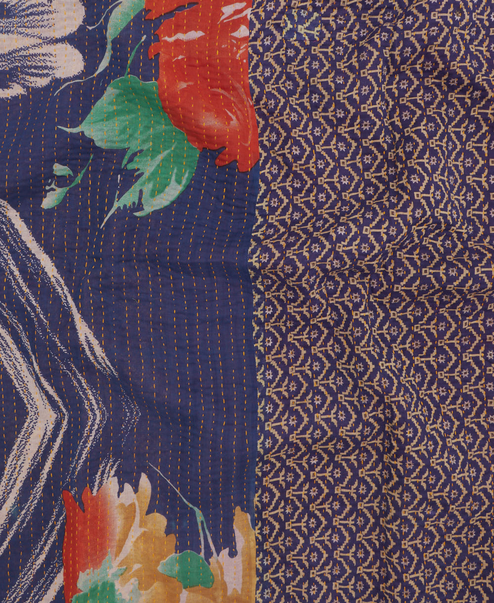 Kantha quilt throw featuring traditional kantha hand stitching