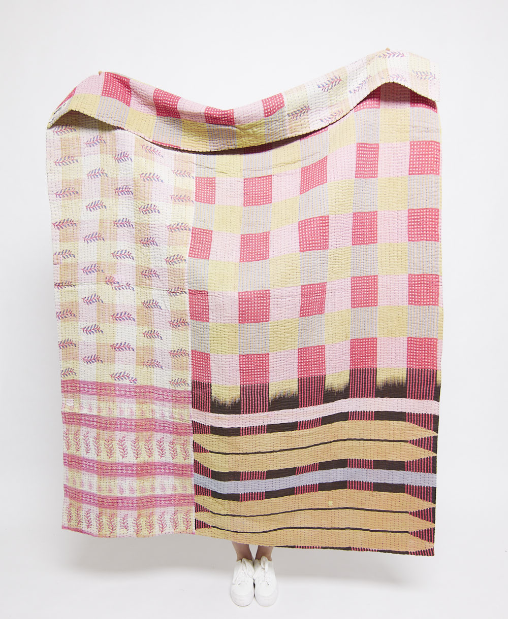 Artisan made kantha quilt throw