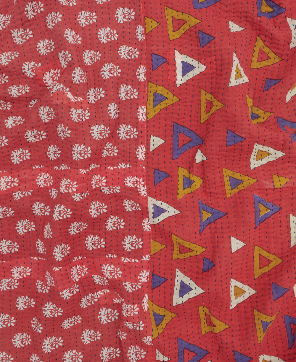 Kantha quilt throw featuring traditional kantha hand stitching