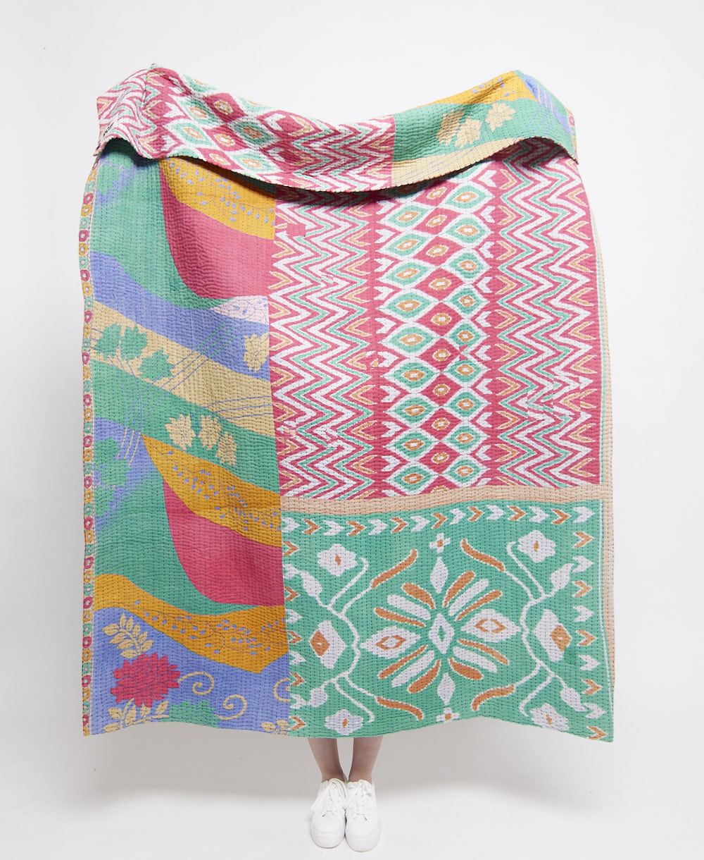 Artisan made kantha quilt throw
