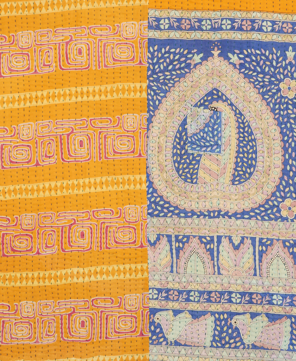 Kantha quilt throw made of recycled vintage saris