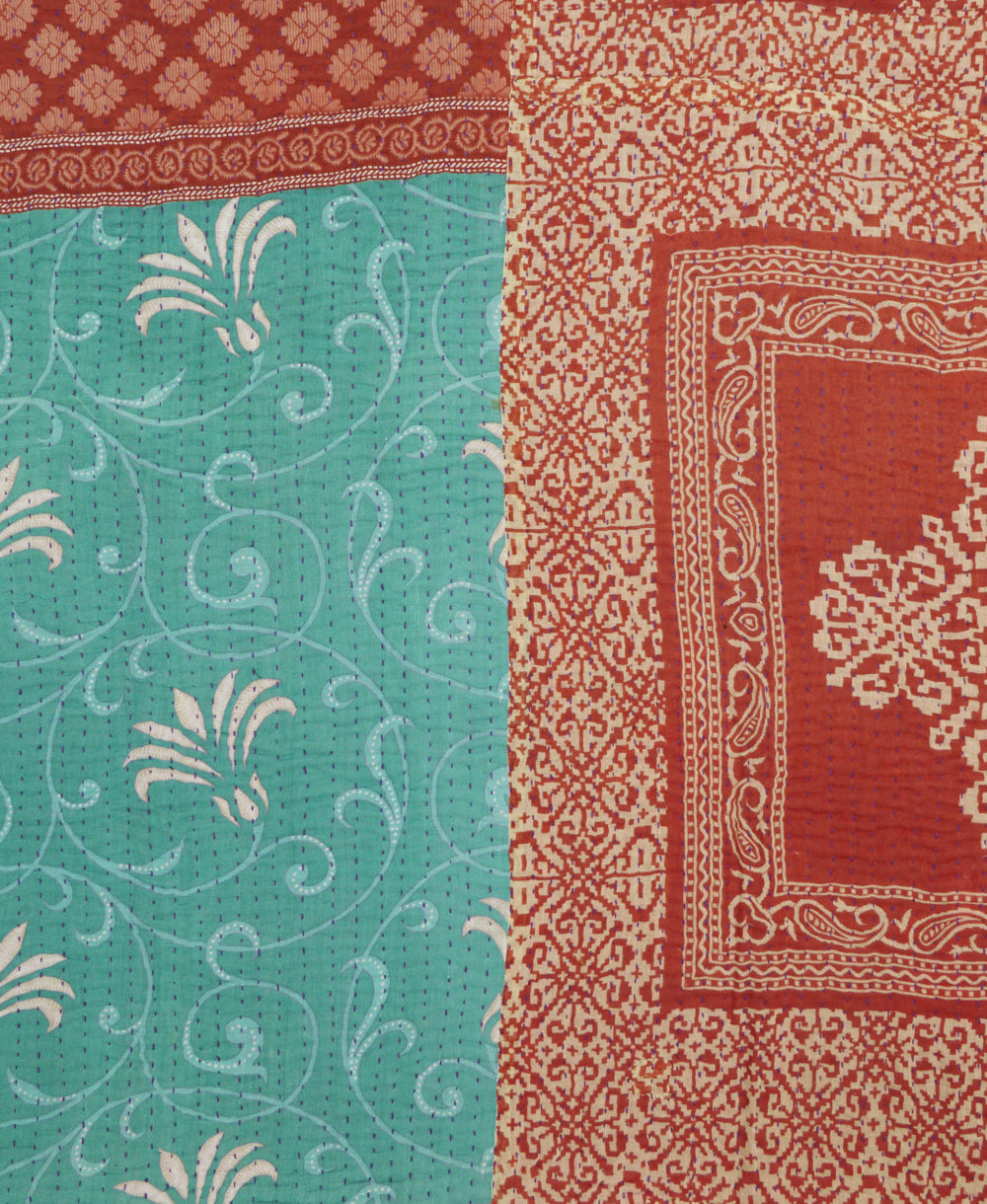 Kantha quilt throw made of recycled vintage saris