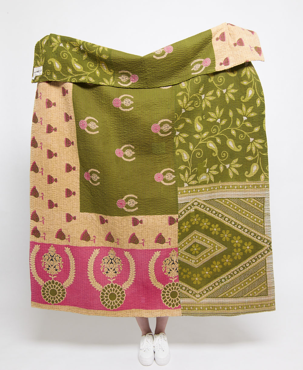 Artisan made kantha quilt throw