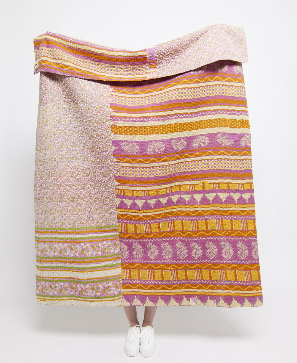 Artisan made kantha quilt throw