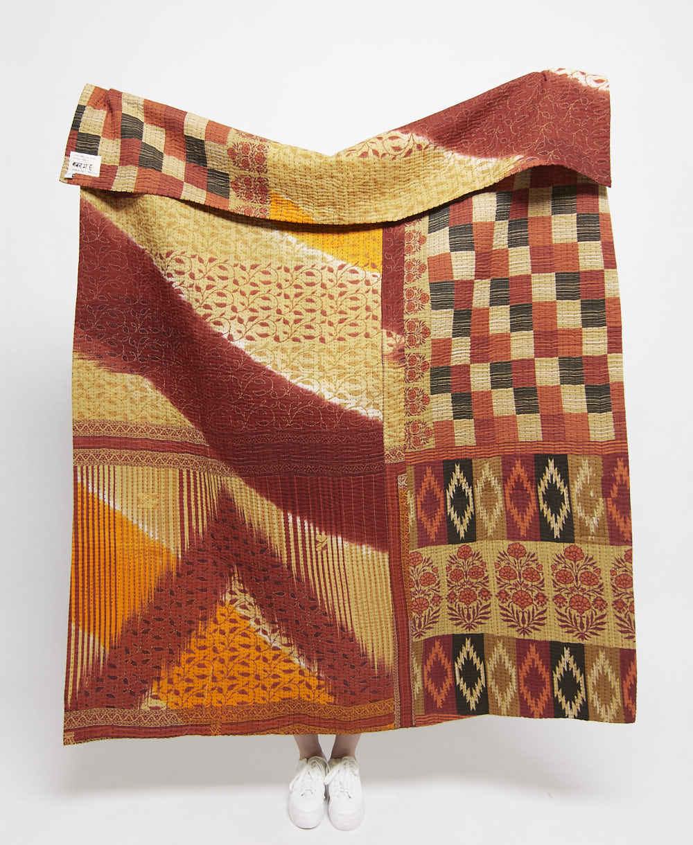 Artisan made kantha quilt throw