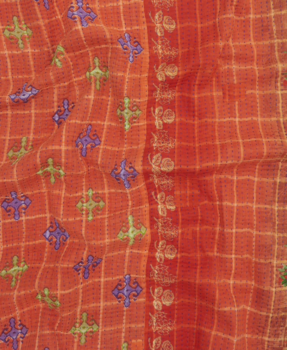 Kantha quilt throw made of recycled vintage saris