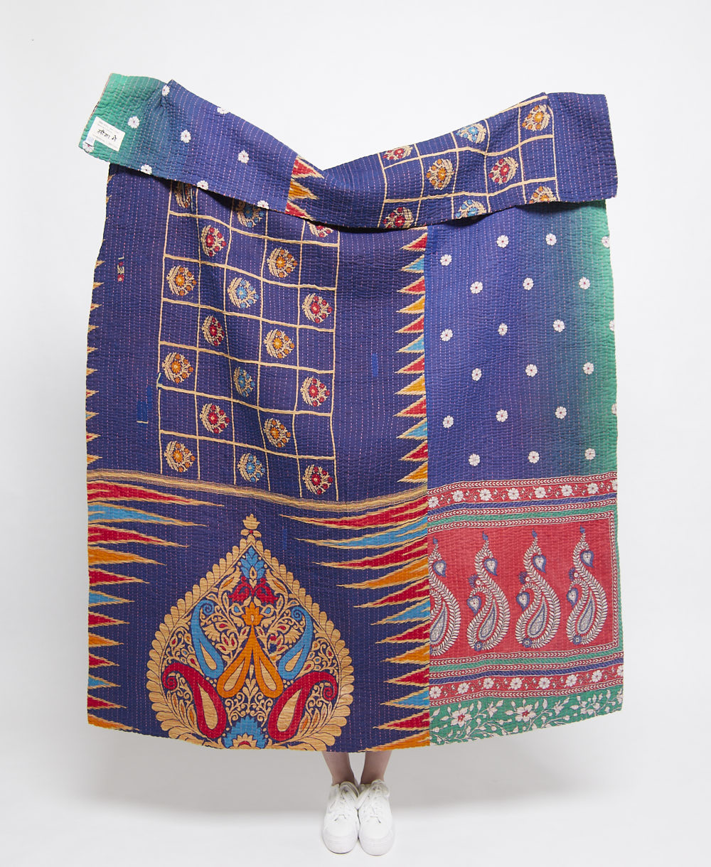 Artisan made kantha quilt throw