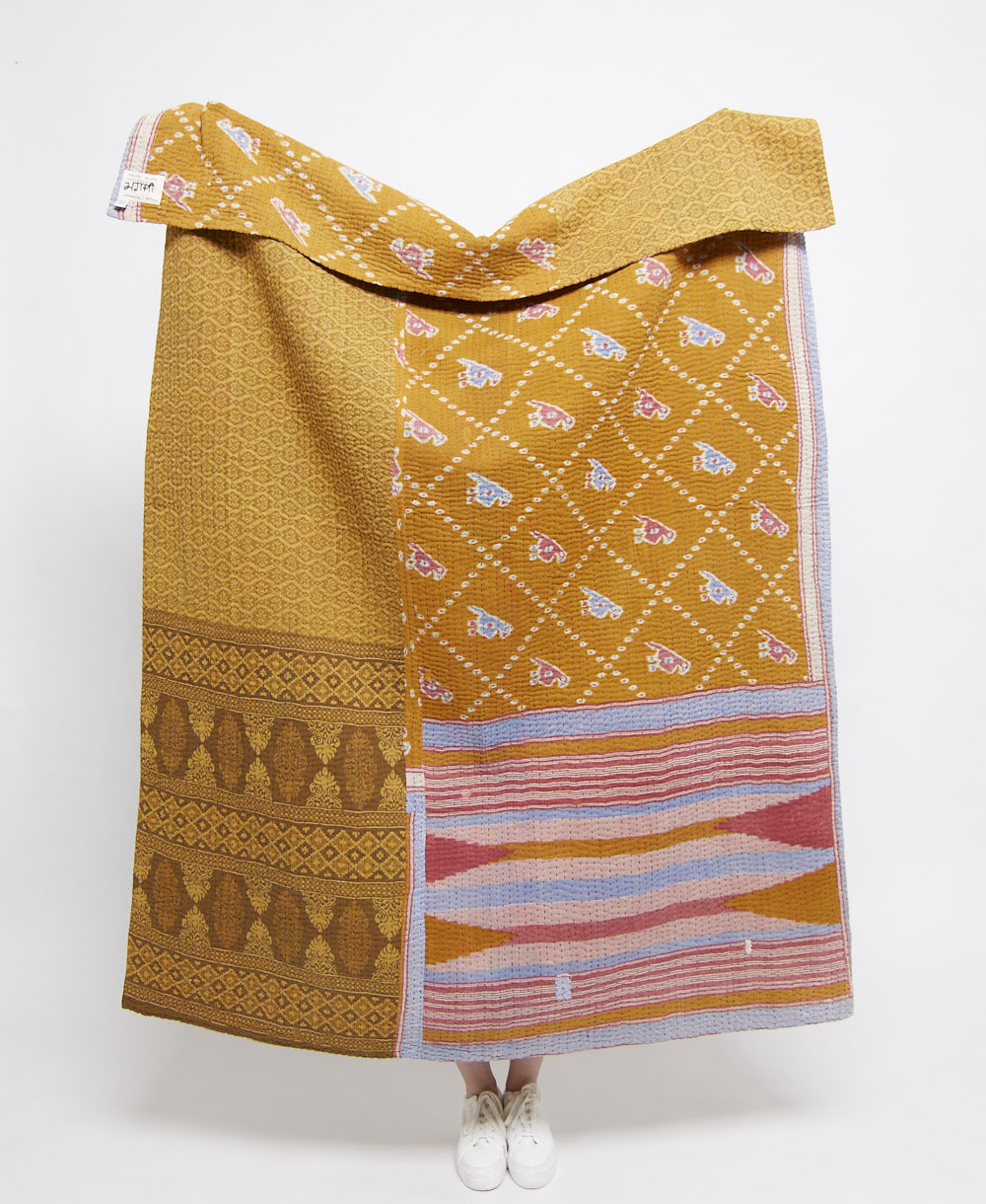 Artisan made kantha quilt throw