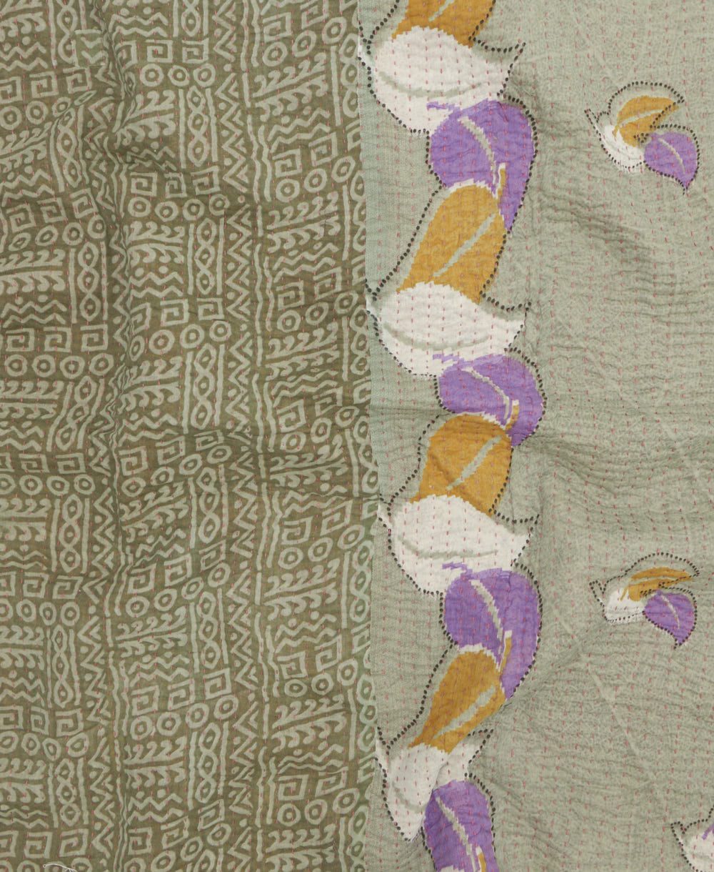 Kantha quilt throw made of recycled vintage saris