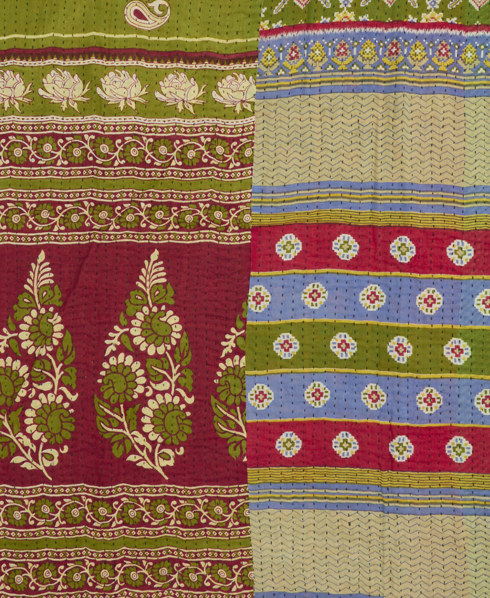 Kantha quilt throw made of recycled vintage saris