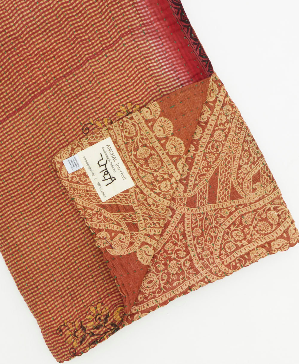 Kantha quilt throw featuring traditional kantha hand stitching