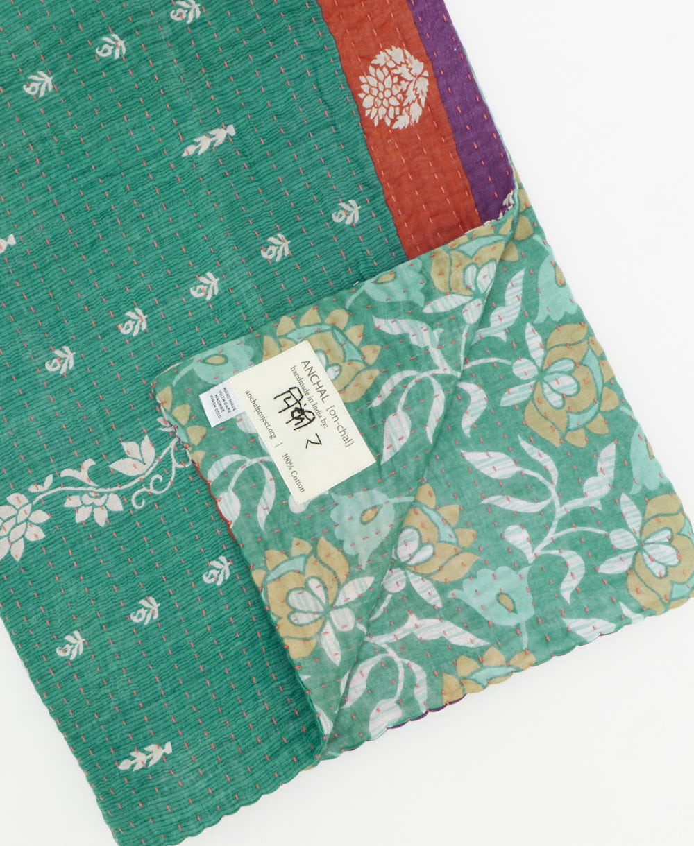 Kantha quilt throw traditional kantha hand stitching