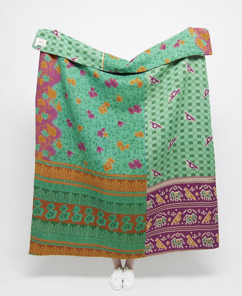 Artisan made kantha quilt throw