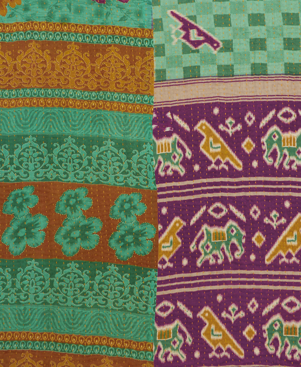 Kantha quilt throw made of recycled vintage saris