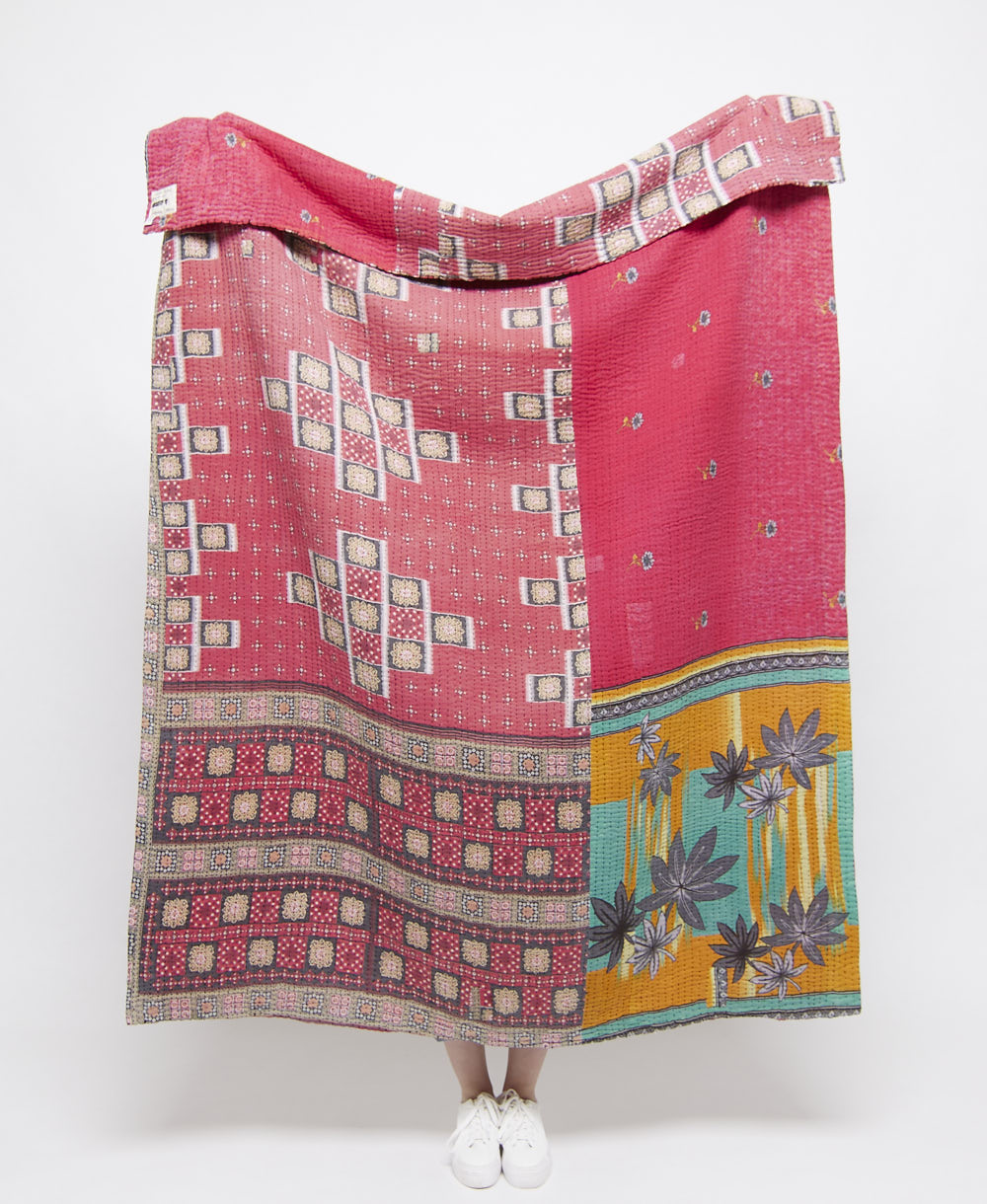 Artisan made kantha quilt throw