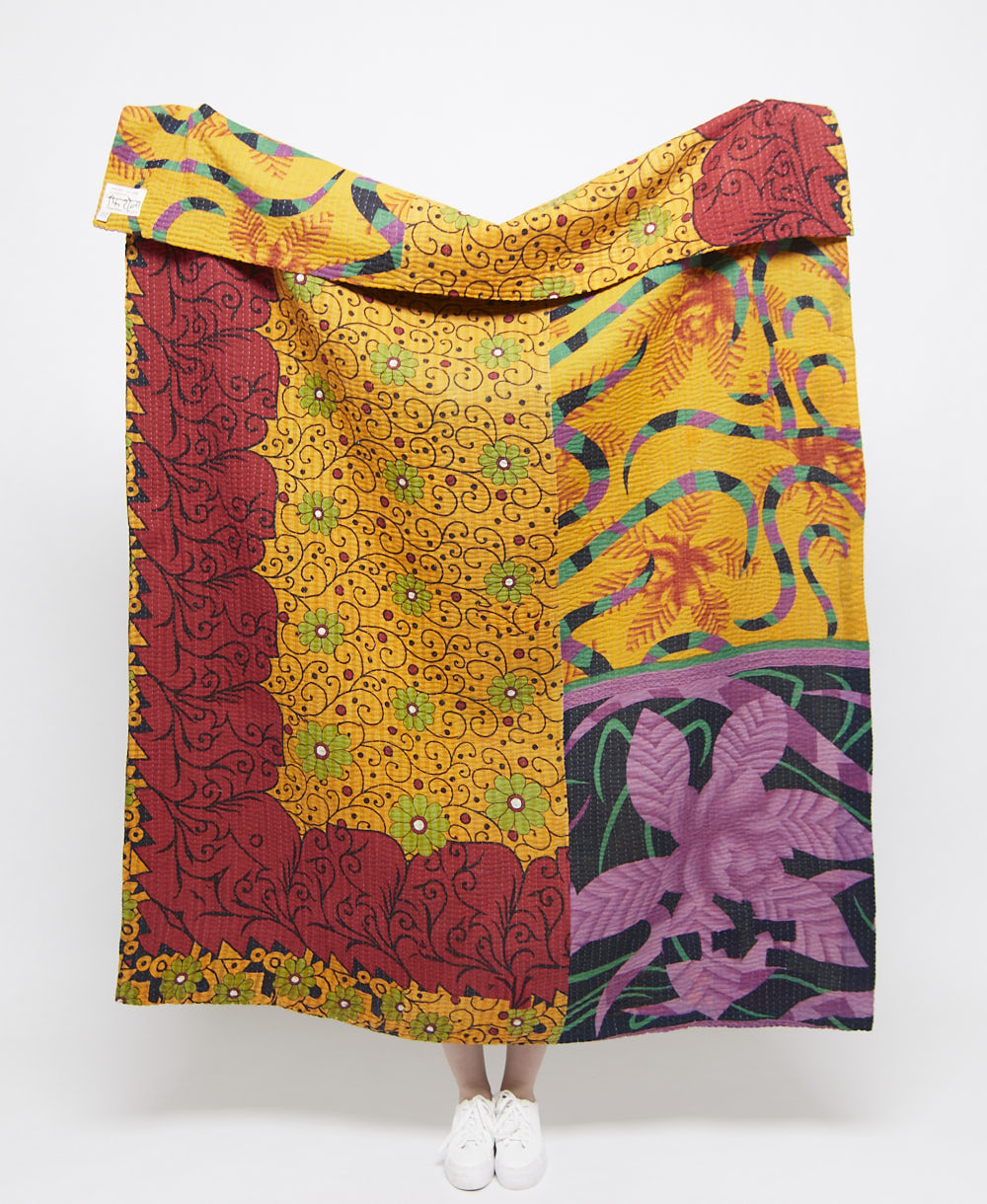 Artisan made kantha quilt throw