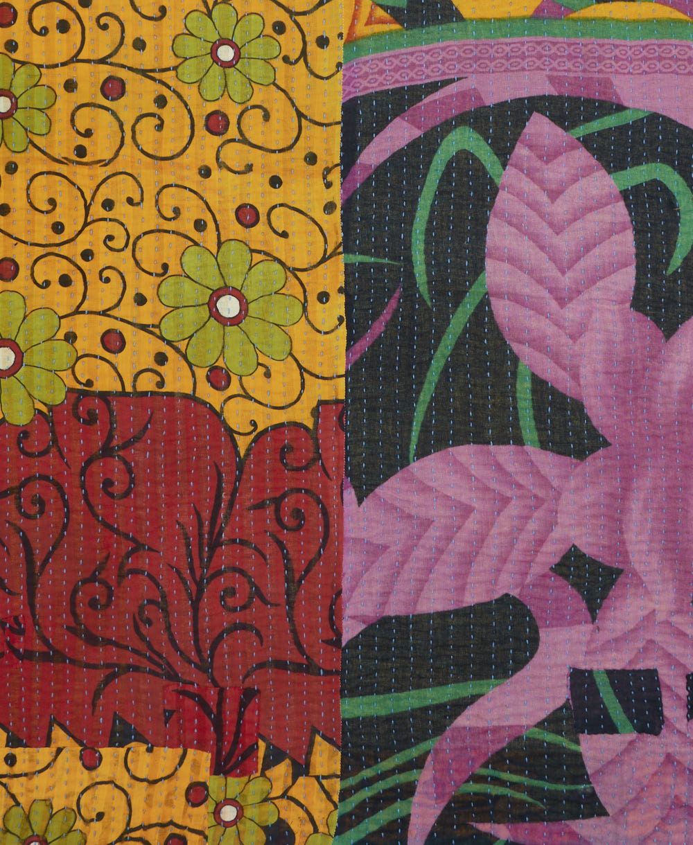 Kantha quilt throw made of recycled vintage saris