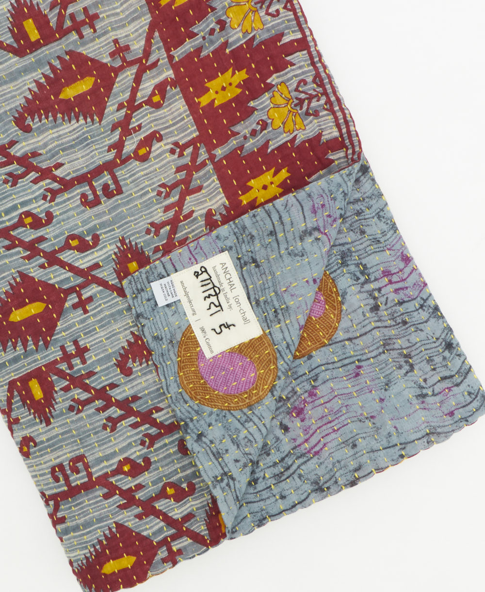 Kantha quilt throw traditional kantha hand stitching