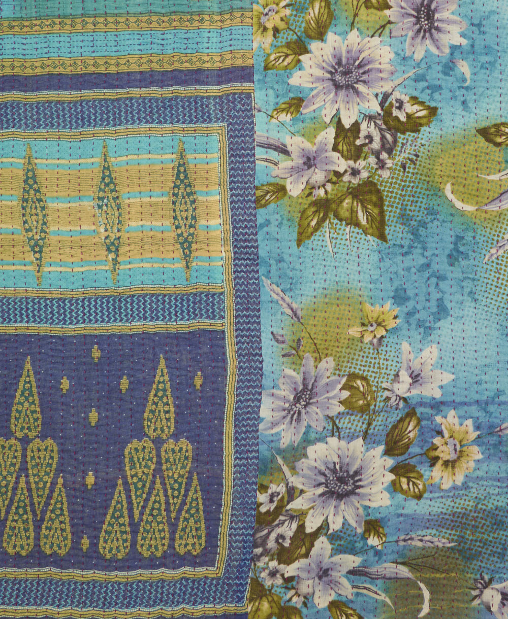 Kantha quilt throw made of recycled vintage saris
