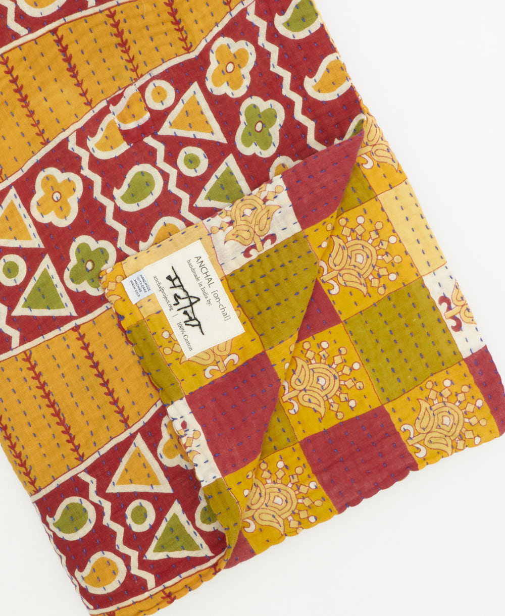 Kantha quilt throw traditional kantha hand stitching