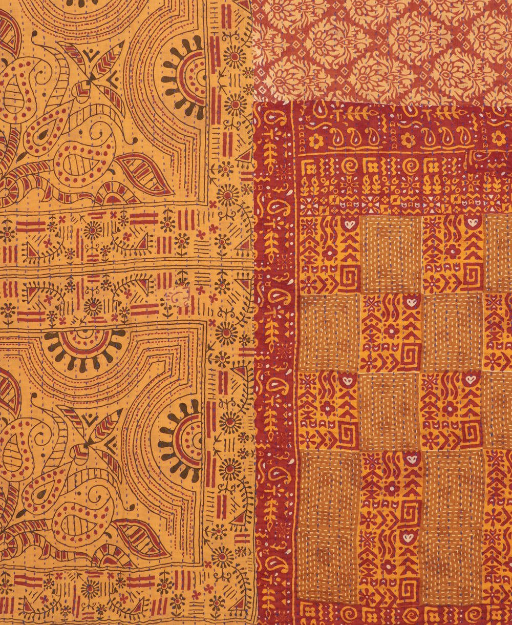 Kantha quilt throw featuring traditional kantha hand stitching