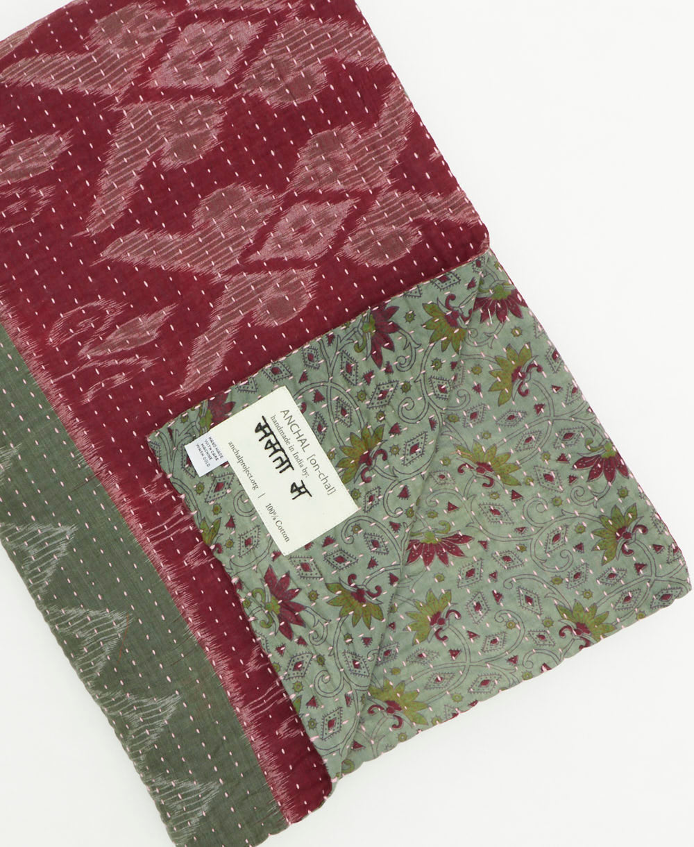 kantha quilt throw featuring traditional kantha hand stitching