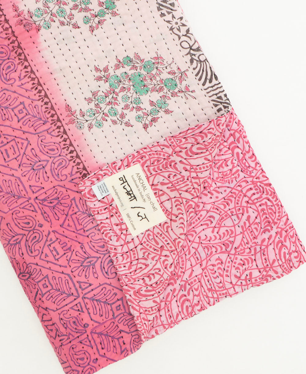 kantha quilt throw featuring traditional kantha hand stitching