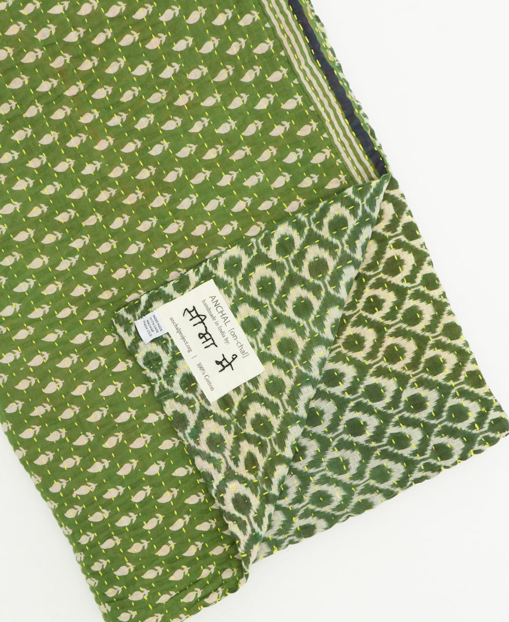 kantha quilt throw featuring traditional kantha hand stitching
