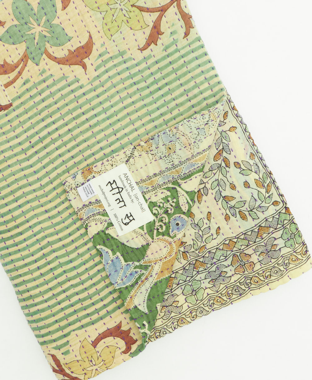 kantha quilt throw featuring traditional kantha hand stitching