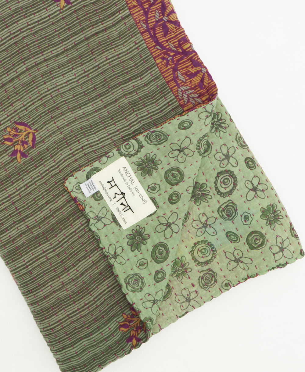 kantha quilt throw featuring traditional kantha hand stitching