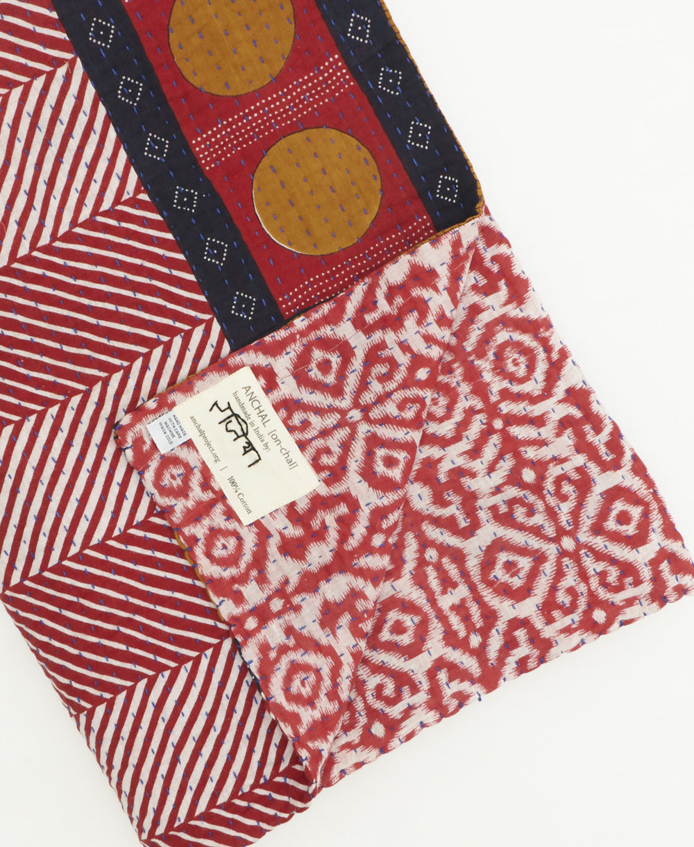 kantha quilt throw featuring traditional kantha hand stitching