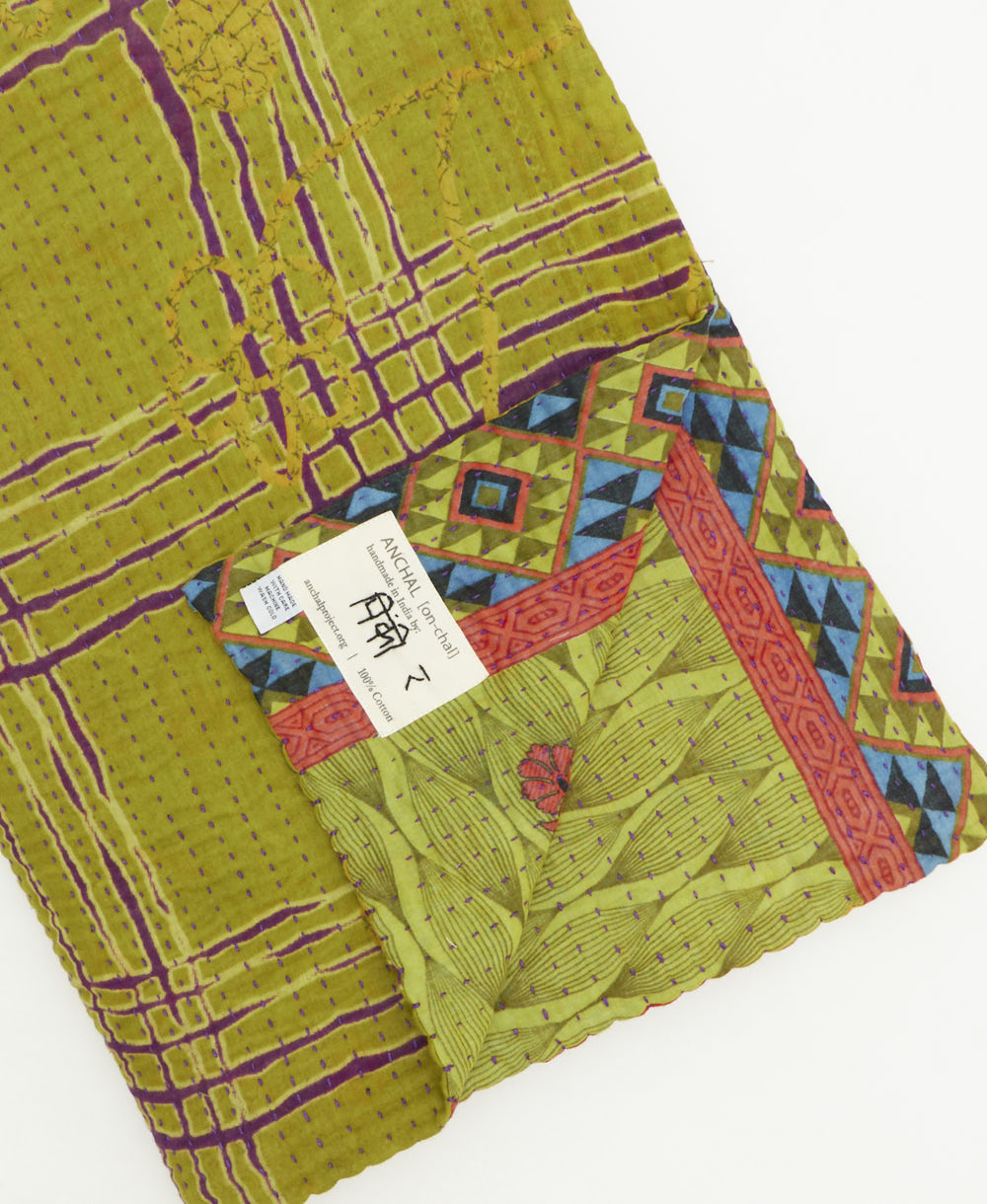 kantha quilt throw featuring traditional kantha hand stitching