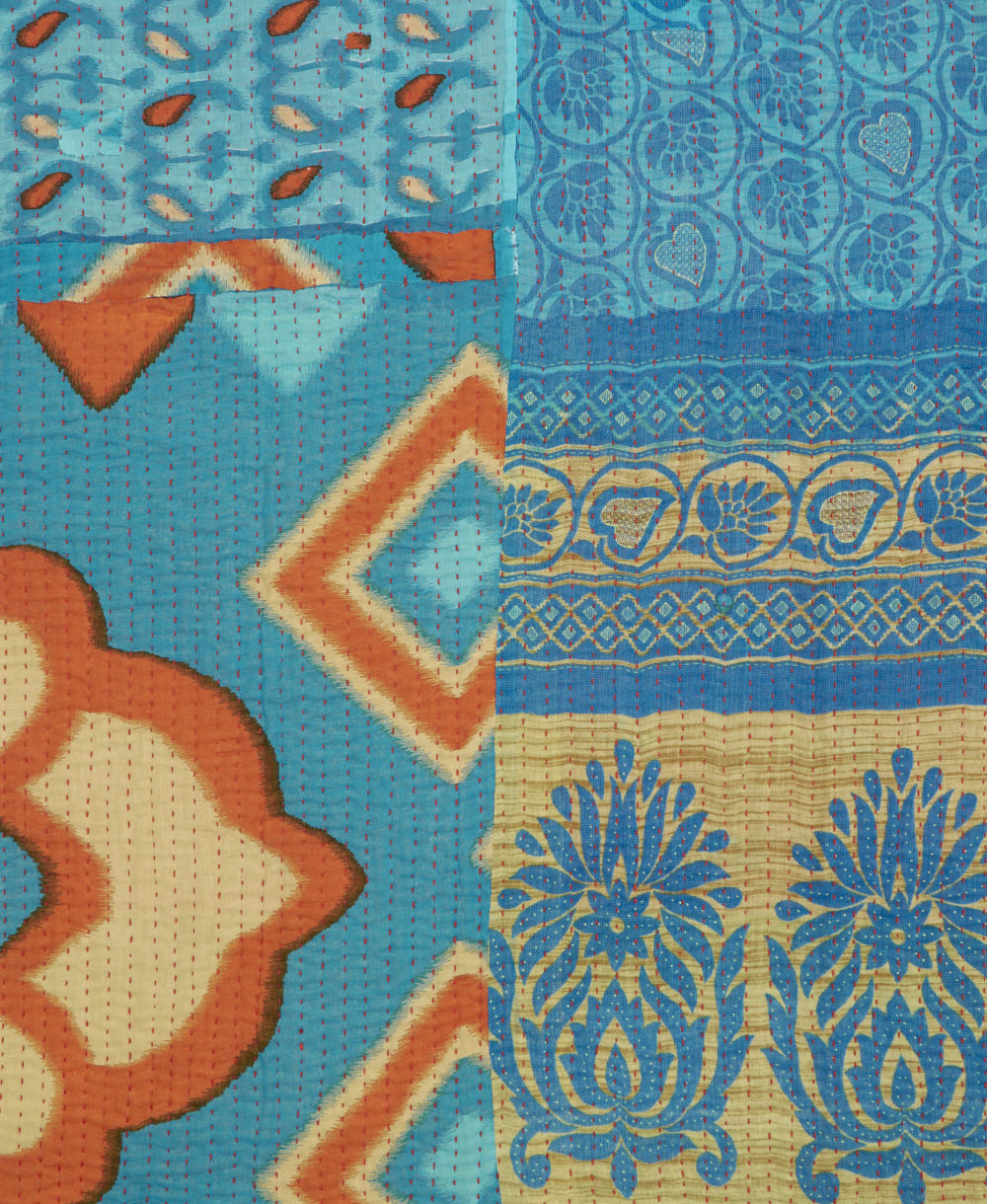 kantha quilt throw made of recycled vintage saris