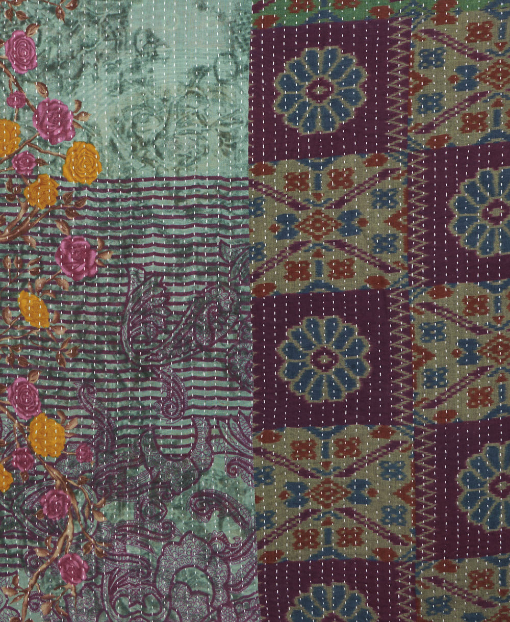 kantha quilt throw made of recycled vintage saris
