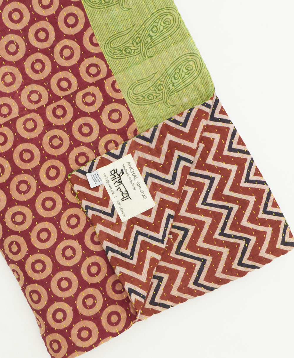 kantha quilt throw featuring traditional kantha hand stitching